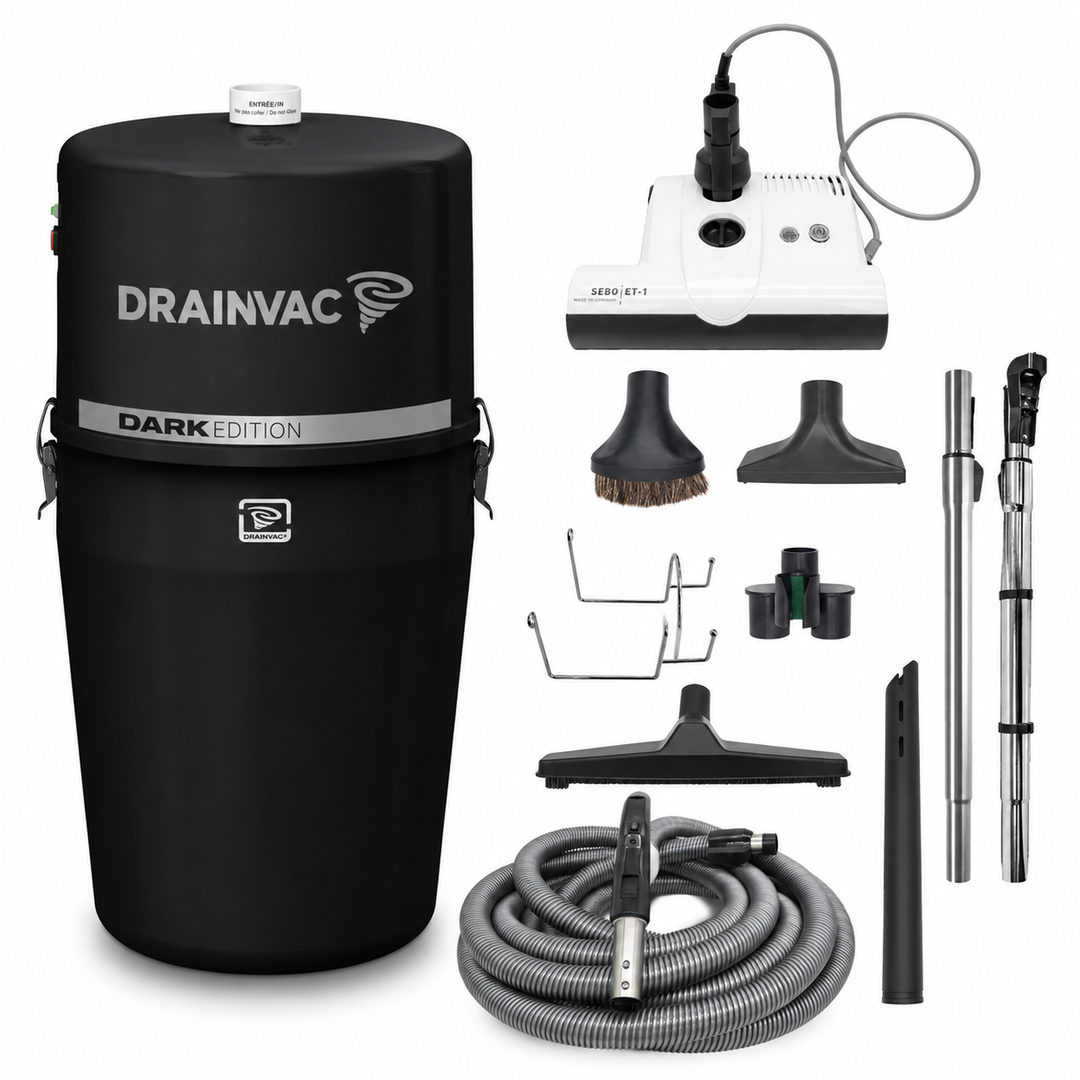Drainvac G2 008 Dark Edition Central Vacuum with SEBO ET-1 – Standard Package